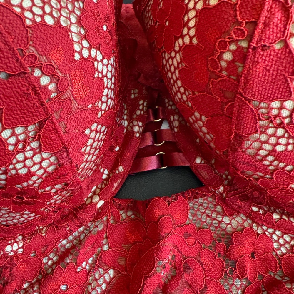 Cacique Womens Longline Balconette Bra 42DD Red Floral Lace Strappy Romantic - Picture 5 of 8